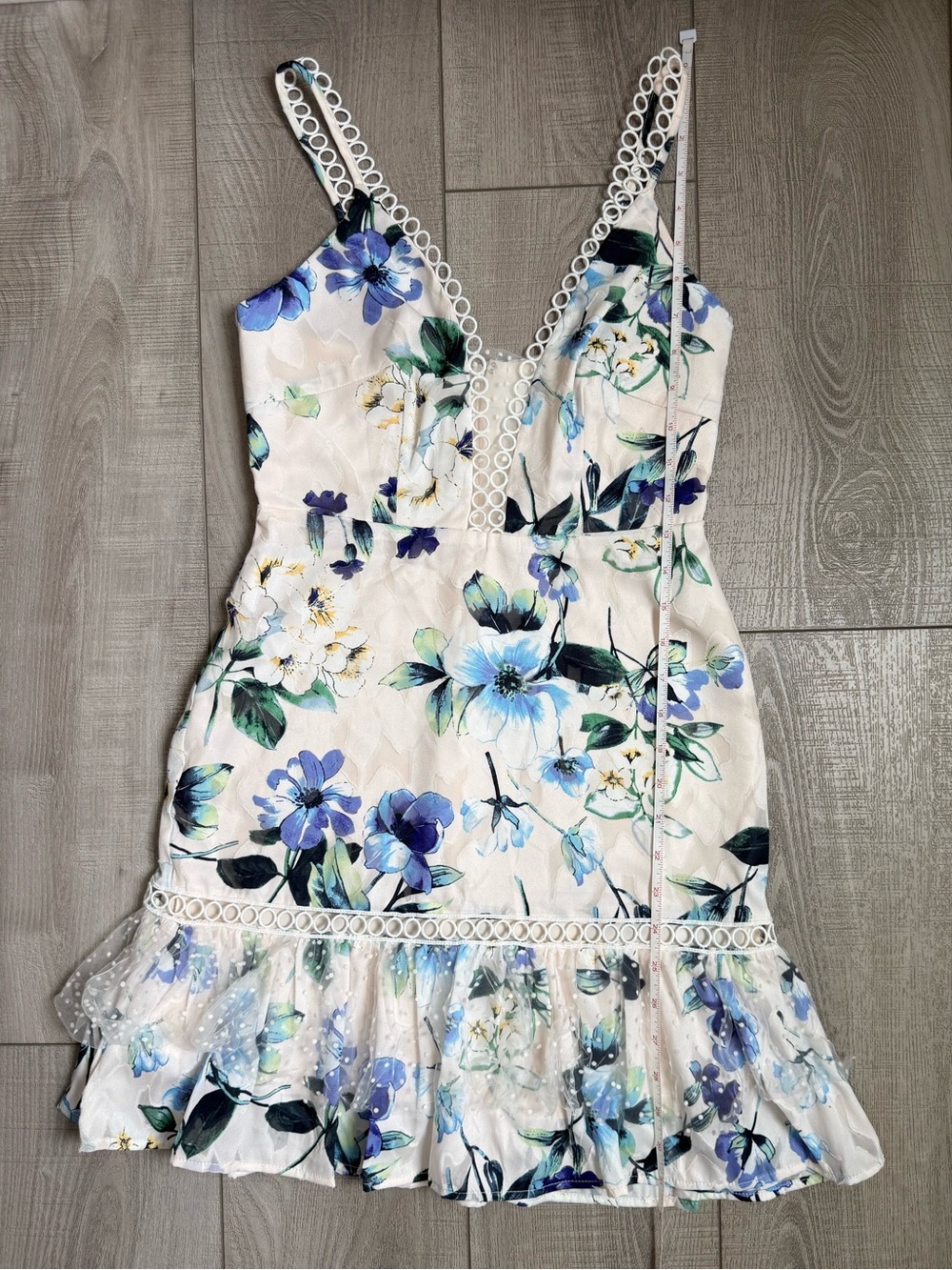 NWT Floral Lace-Trim Ruffle Slip Dress - Blue & Cream - Picture 13 of 13